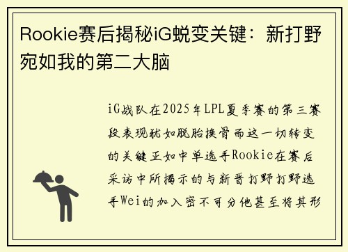 Rookie赛后揭秘iG蜕变关键：新打野宛如我的第二大脑